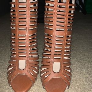 Brown peep toe heels